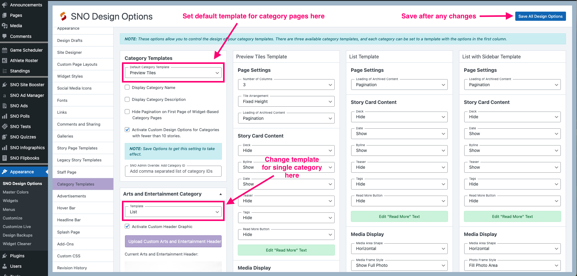 Category Templates – SNO Sites Support